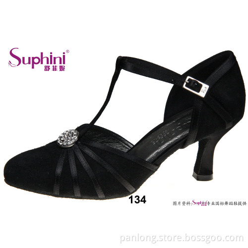 Low Heel Black Ballroom Dancing Shoes women 134 with Rhinestome